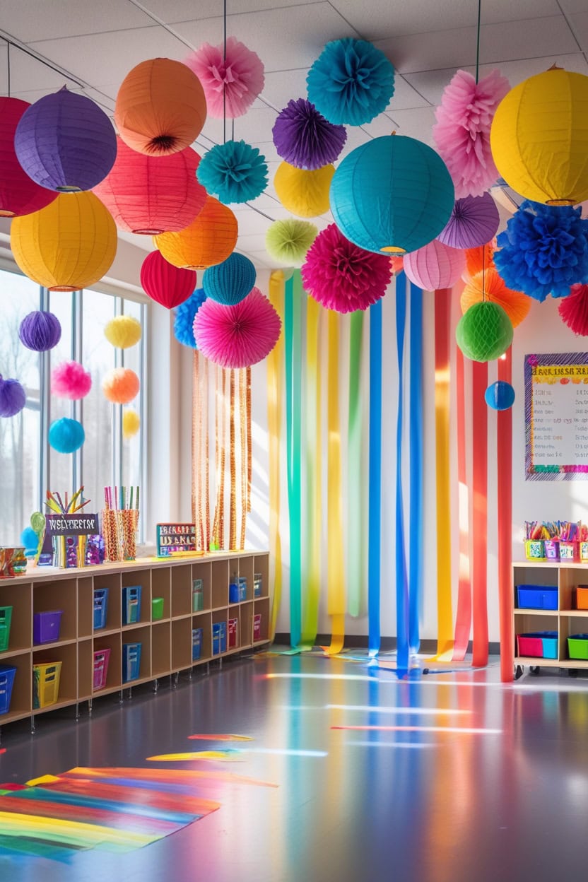 Playful Rainbow Theme New Year Decoration Ideas for Preschool