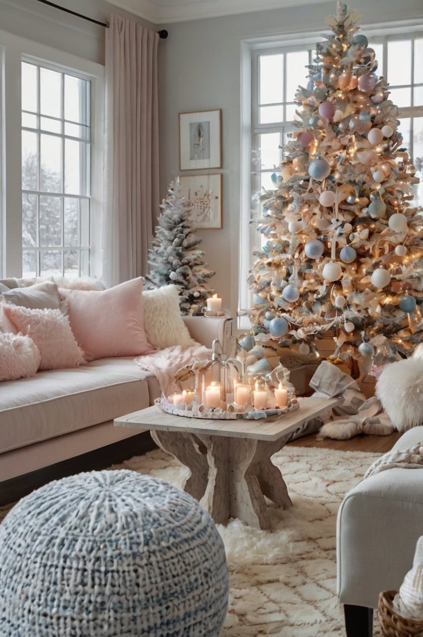 Playful Winter Wonderland White Christmas Living Room Decor Ideas