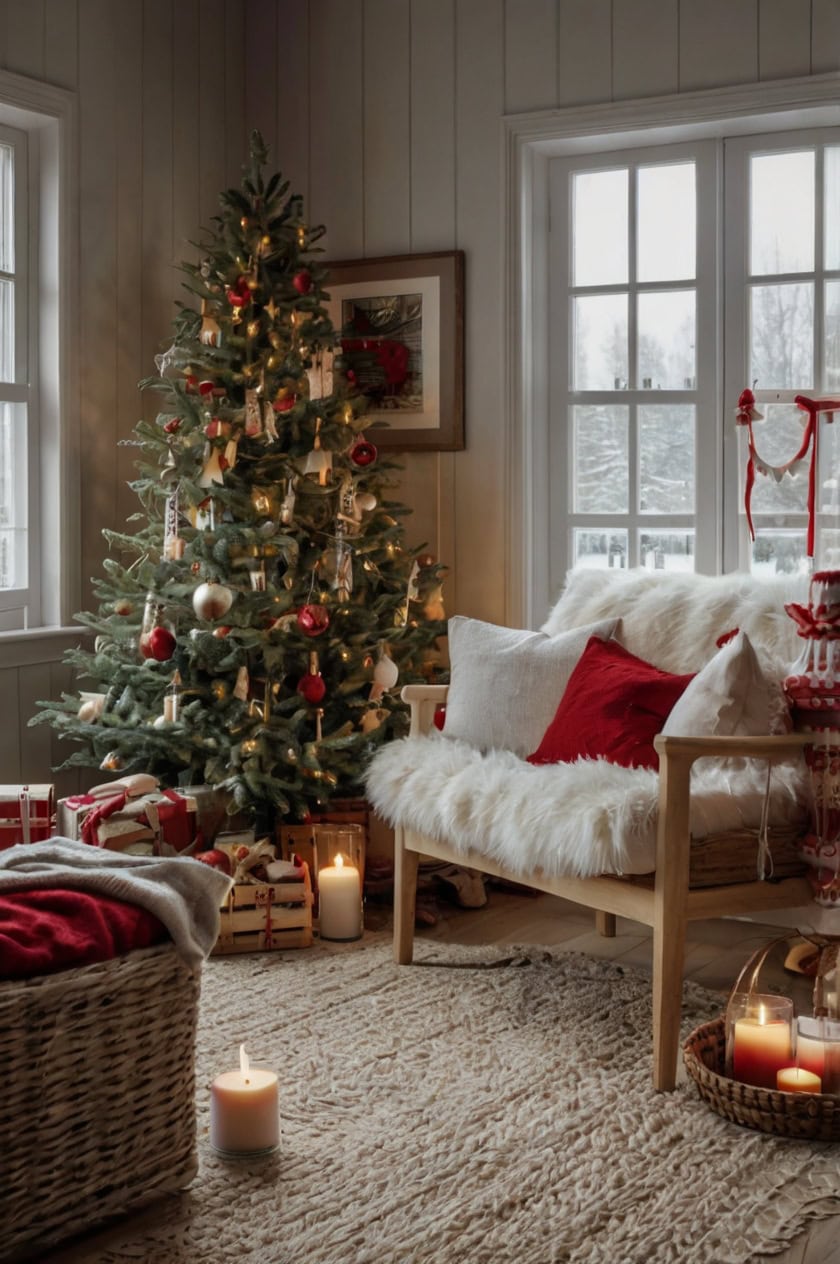 Red And White Scandinavian Style Cozy Country Christmas Decorating Ideas