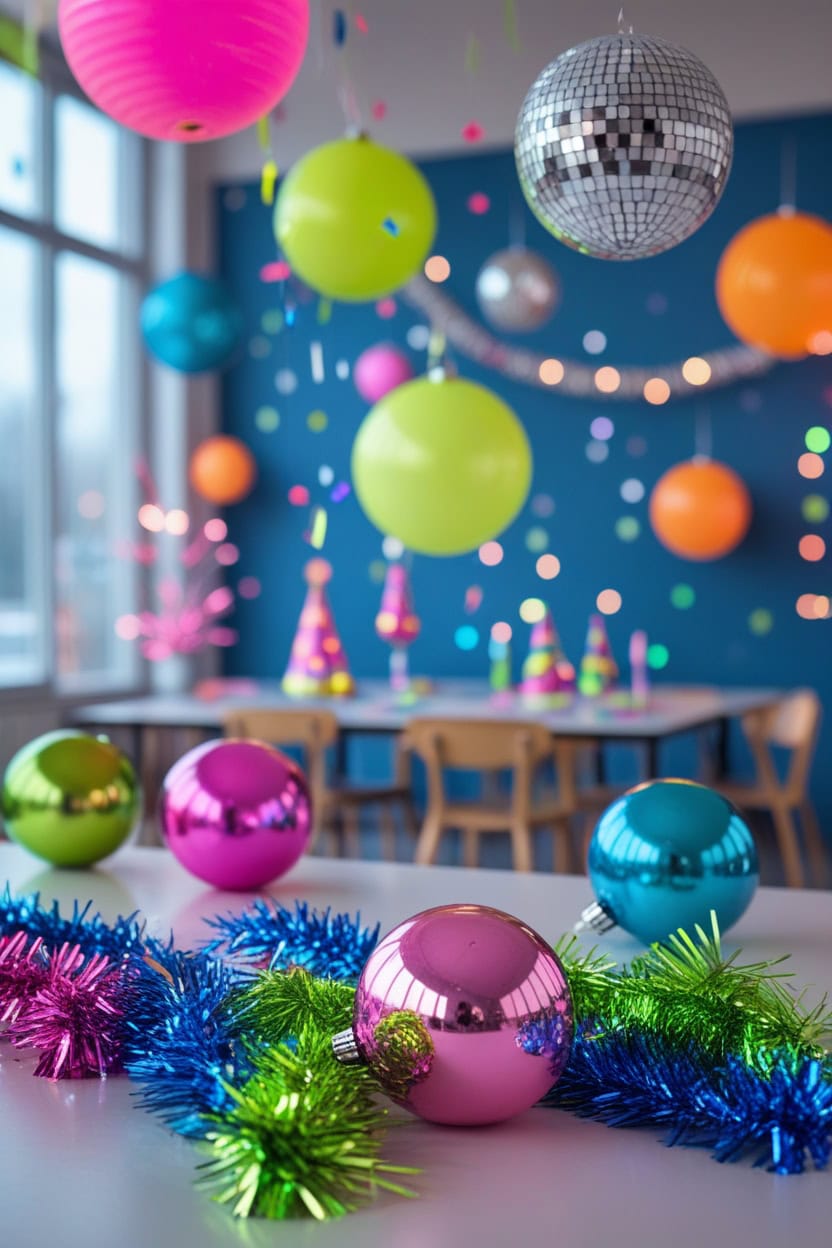 Retro Party Vibes New Year Decoration Ideas for Classroom