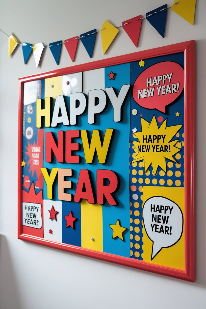 Retro Pop Art Party New Year Decoration Ideas for Notice Board