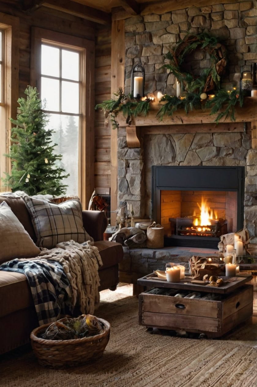 Rustic Cabin Charm Christmas Decorations Ideas for Living Room Without Tree