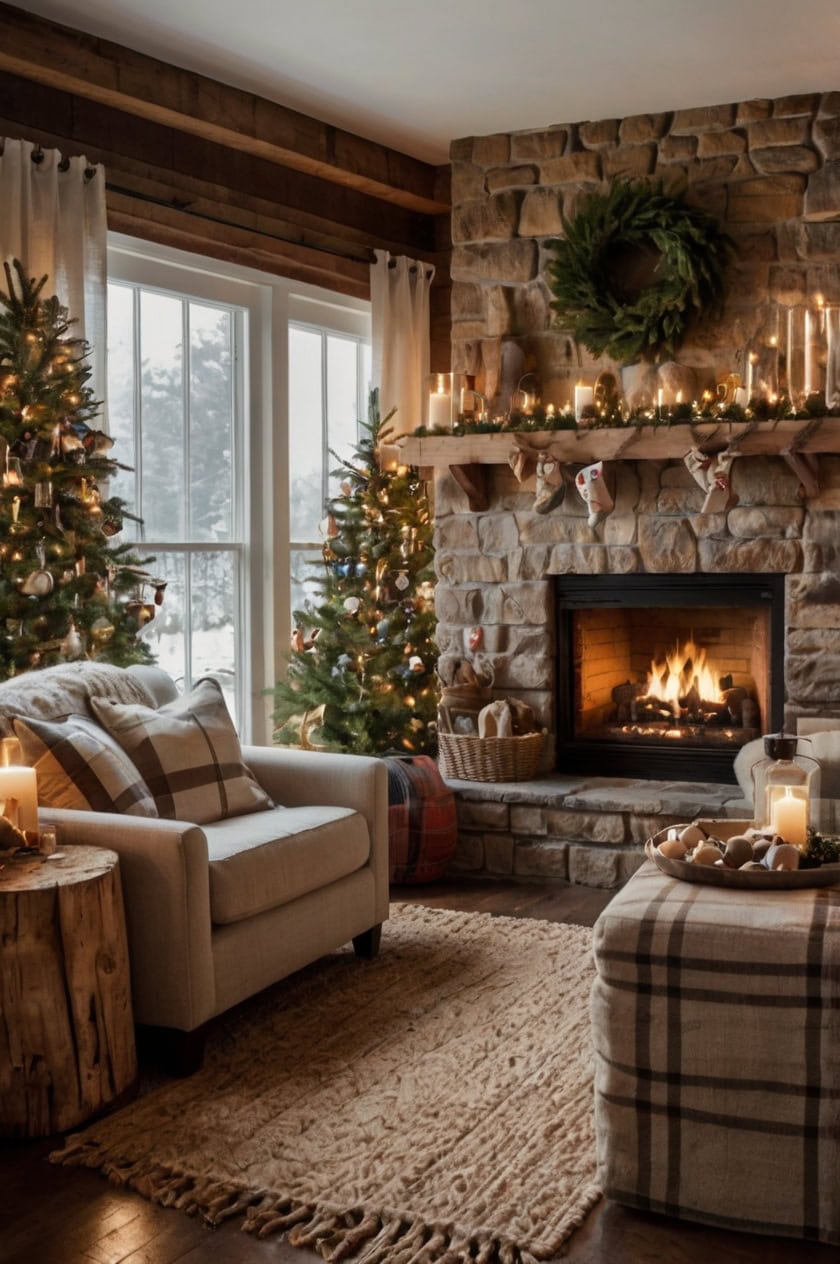 Rustic Cabin Christmas Retreat Family Room Christmas Decoration Ideas