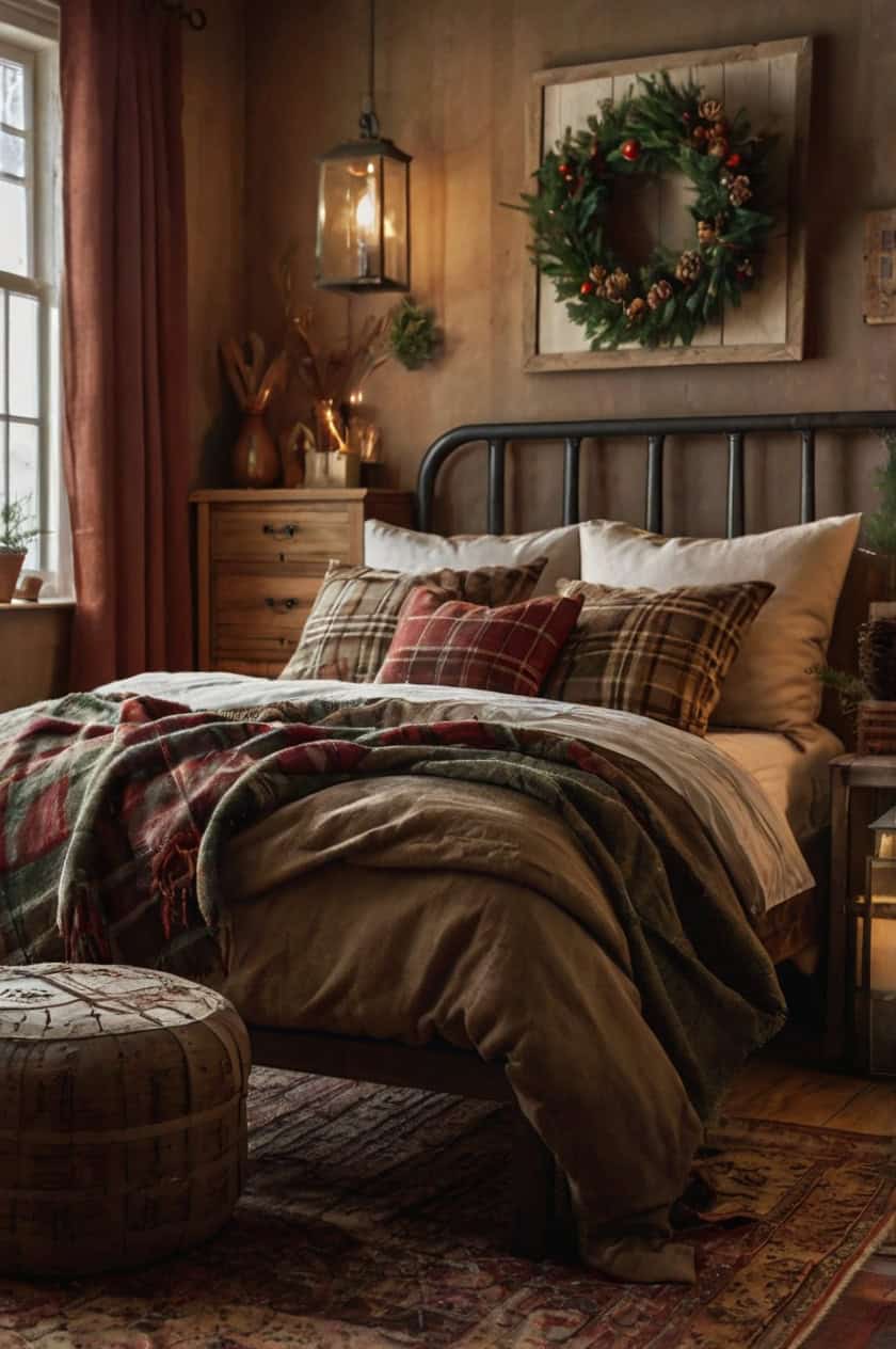 Rustic Cabin Retreat Cozy Christmas Decorations in Bedroom