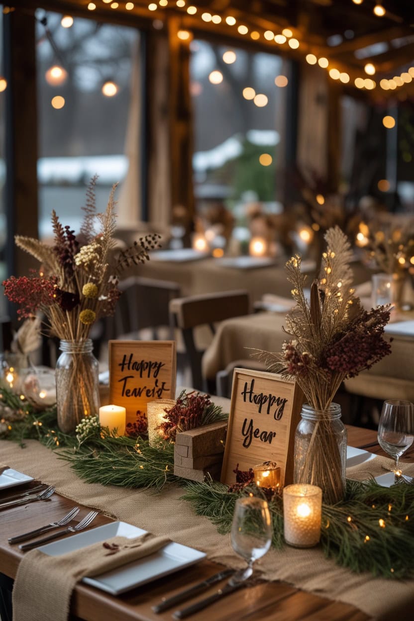 Rustic Charm New Year Decoration Ideas for Restaurant