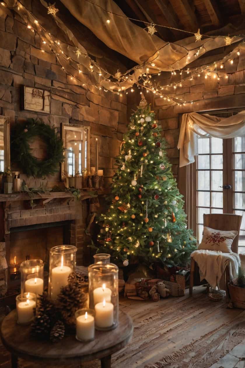 Rustic Charm With Burlap Room Ceiling Christmas Decor Ideas