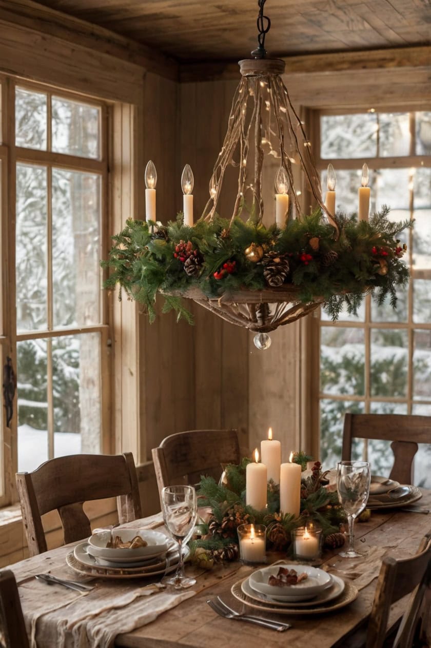 Rustic Charm With Natural Elements Christmas Decorating Ideas For Dining Room Chandelier