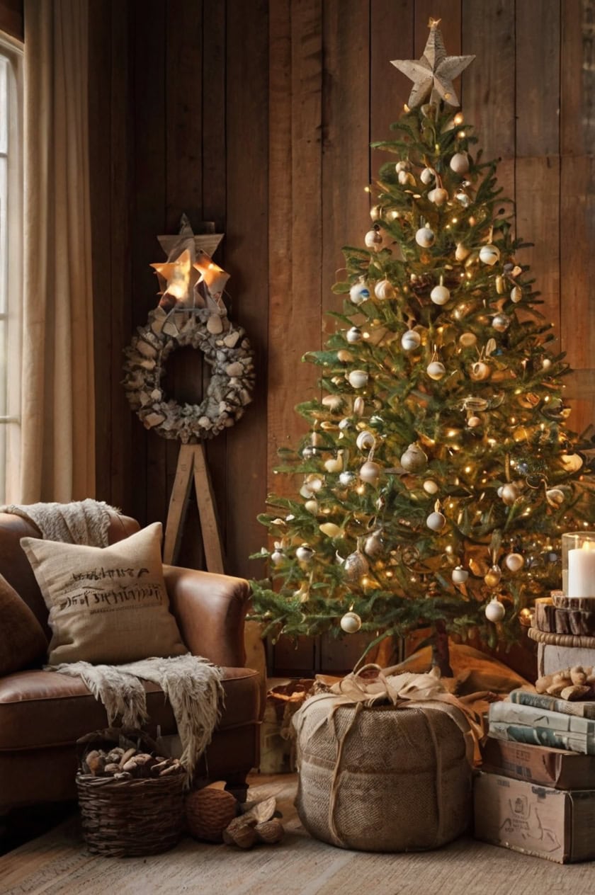 Rustic Charm With Natural Elements Living Room Elegant Christmas Tree Decorating Ideas