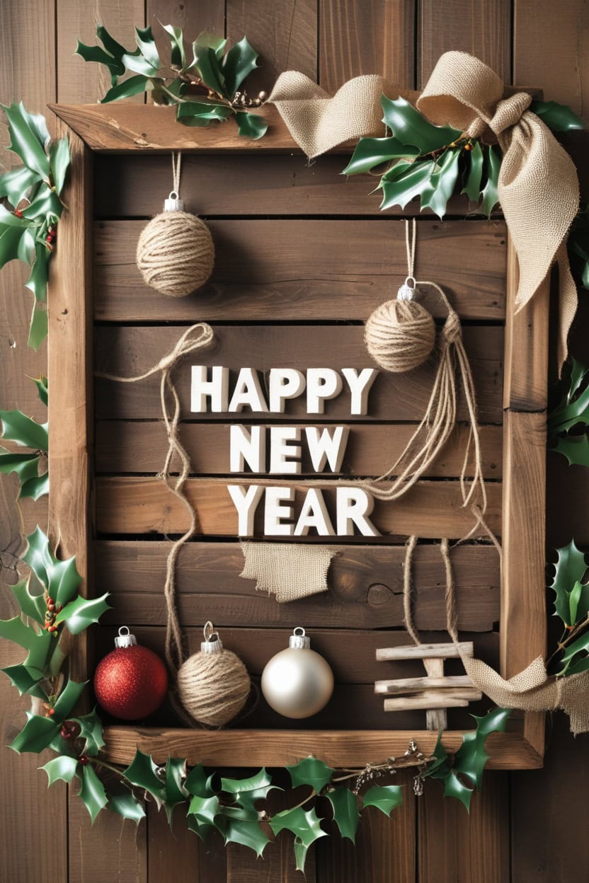 Rustic Farmhouse Celebration New Year Decoration Ideas for Notice Board