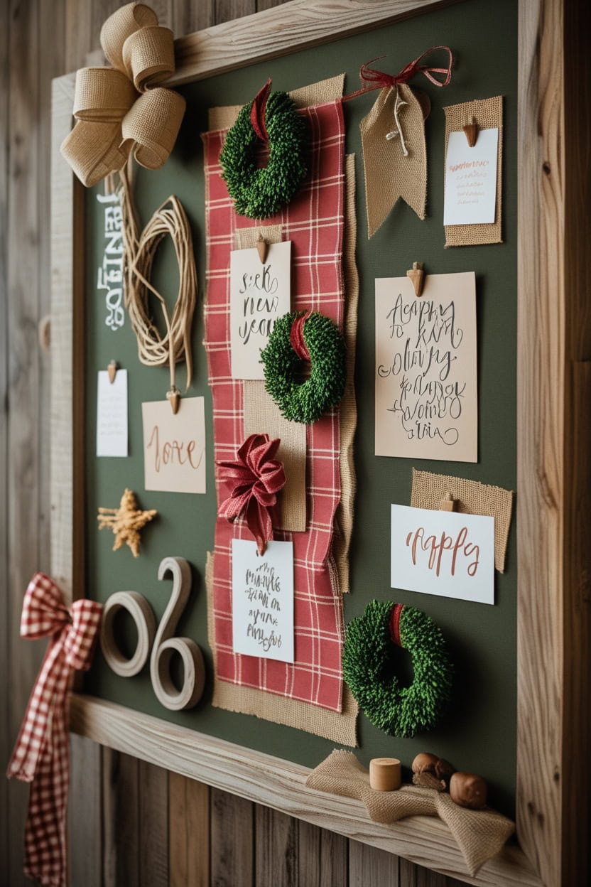 Rustic Farmhouse Charm New Year Decoration Ideas for Bulletin Board