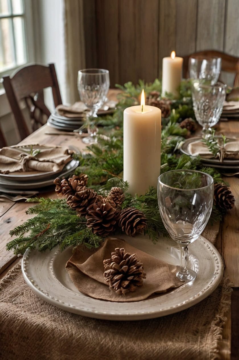 Rustic Farmhouse Charm Dining Room Table Christmas Decoration Ideas