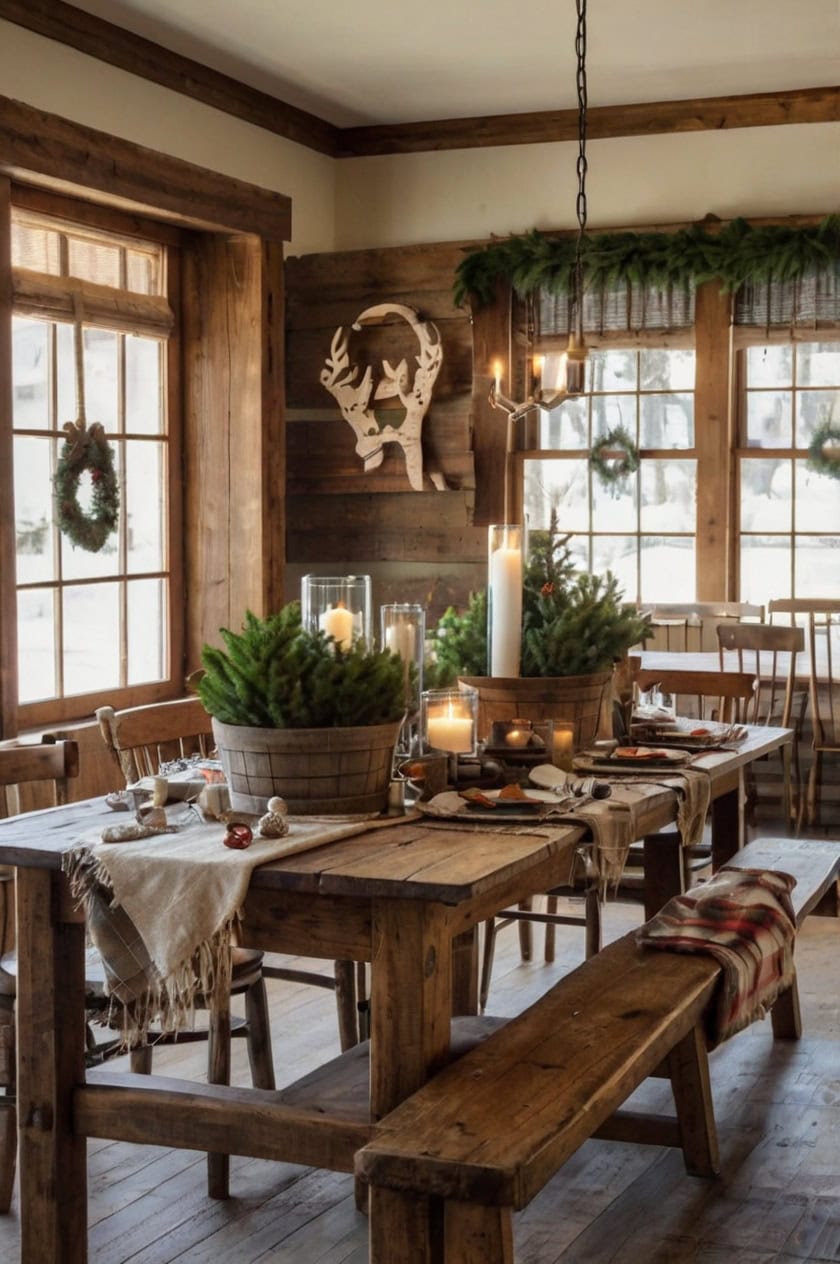 Rustic Farmhouse Christmas Lunch Room Decorating