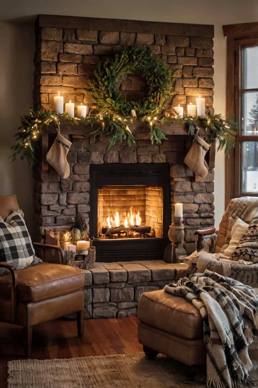 Rustic Farmhouse Cozy Christmas Fireplace Decoration