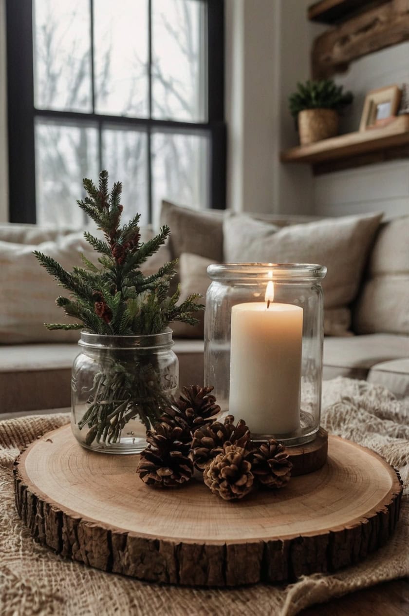 Rustic Farmhouse Vibes Living Room Coffee Table Christmas Decor Ideas