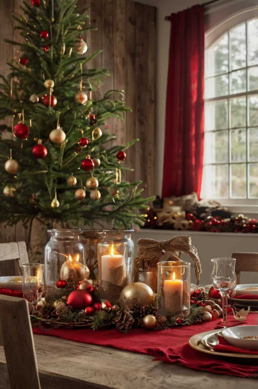 Rustic Red And Gold Charm Christmas Decoration Ideas for Living Room