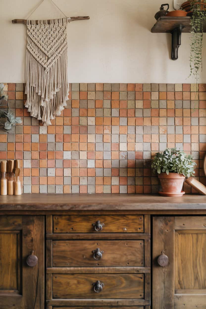 Rustic Terracotta Boho Kitchen Backsplash 2