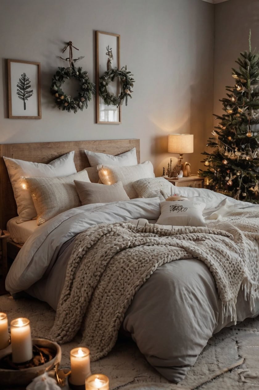 Scandinavian Inspired Cozy Christmas Bedroom Decor