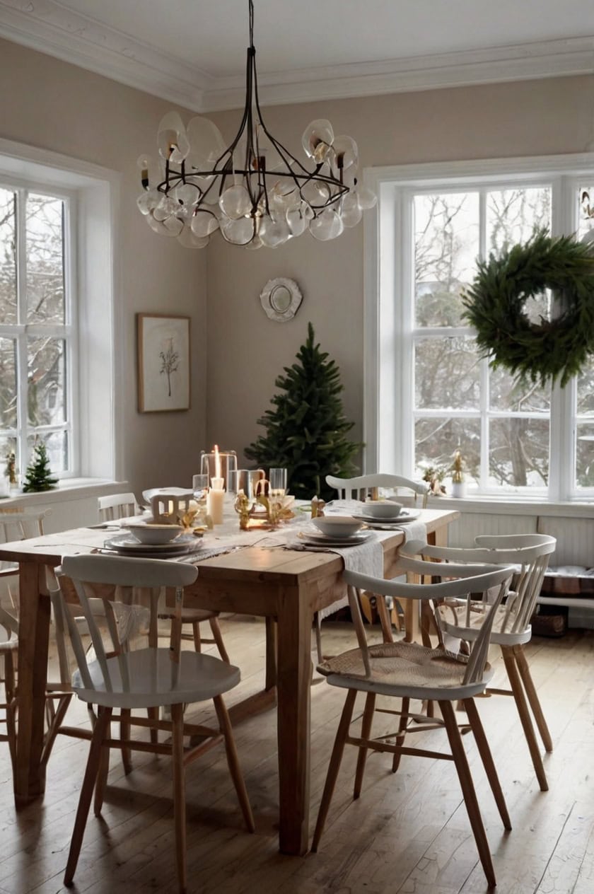 Scandinavian Inspired Simplicity Formal Dining Room Christmas Decorating Ideas