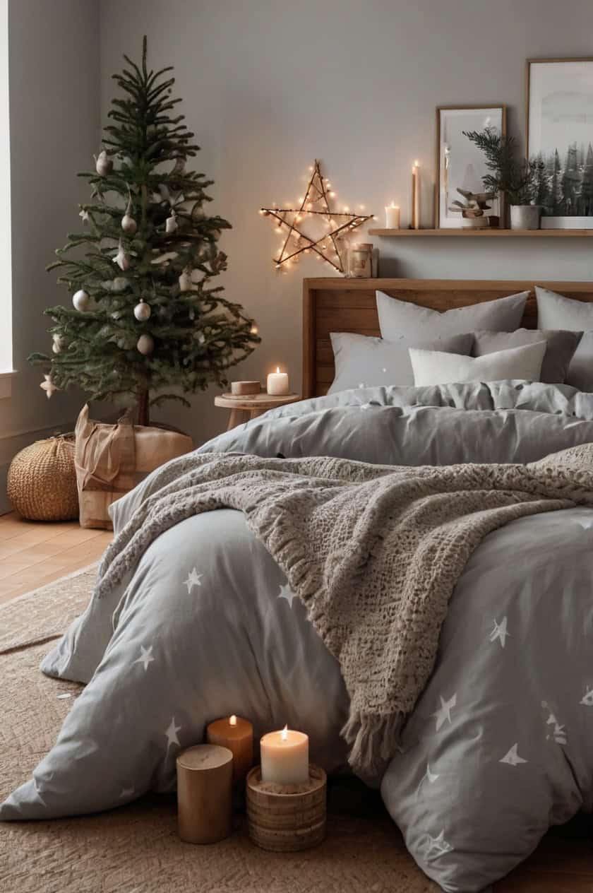 Scandinavian Simplicity Cozy Christmas Decorations in Bedroom