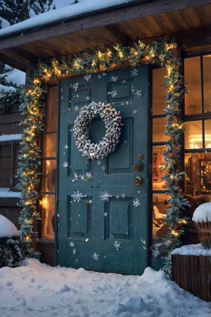 Snowy Pine Forest Dorm Room Door Christmas Decorating Ideas