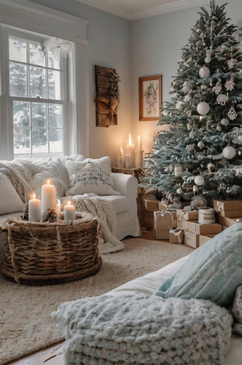 Snowy White Winter Wonderland Cozy Country Christmas Decorating Ideas