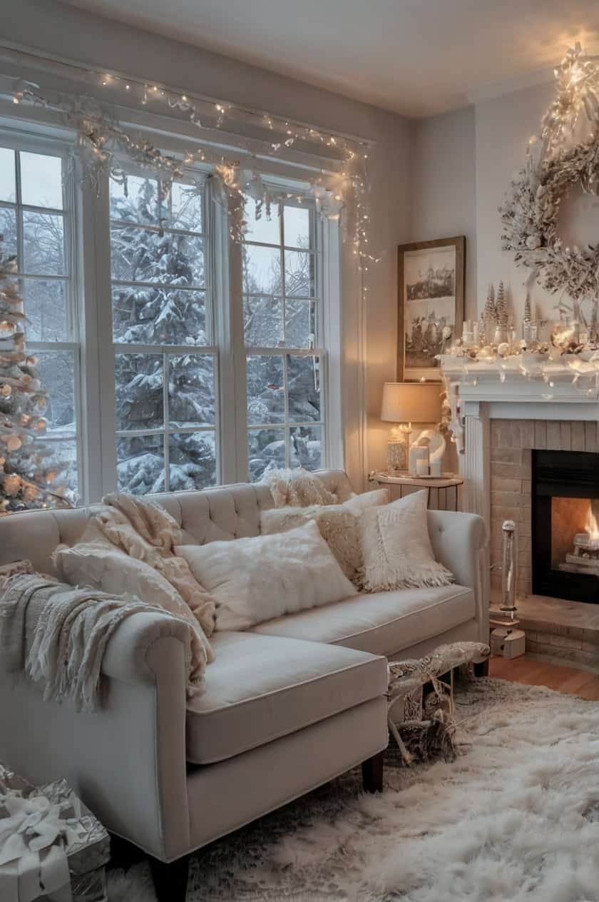 Snowy White Wonderland Cozy Old World Christmas Interior Decor