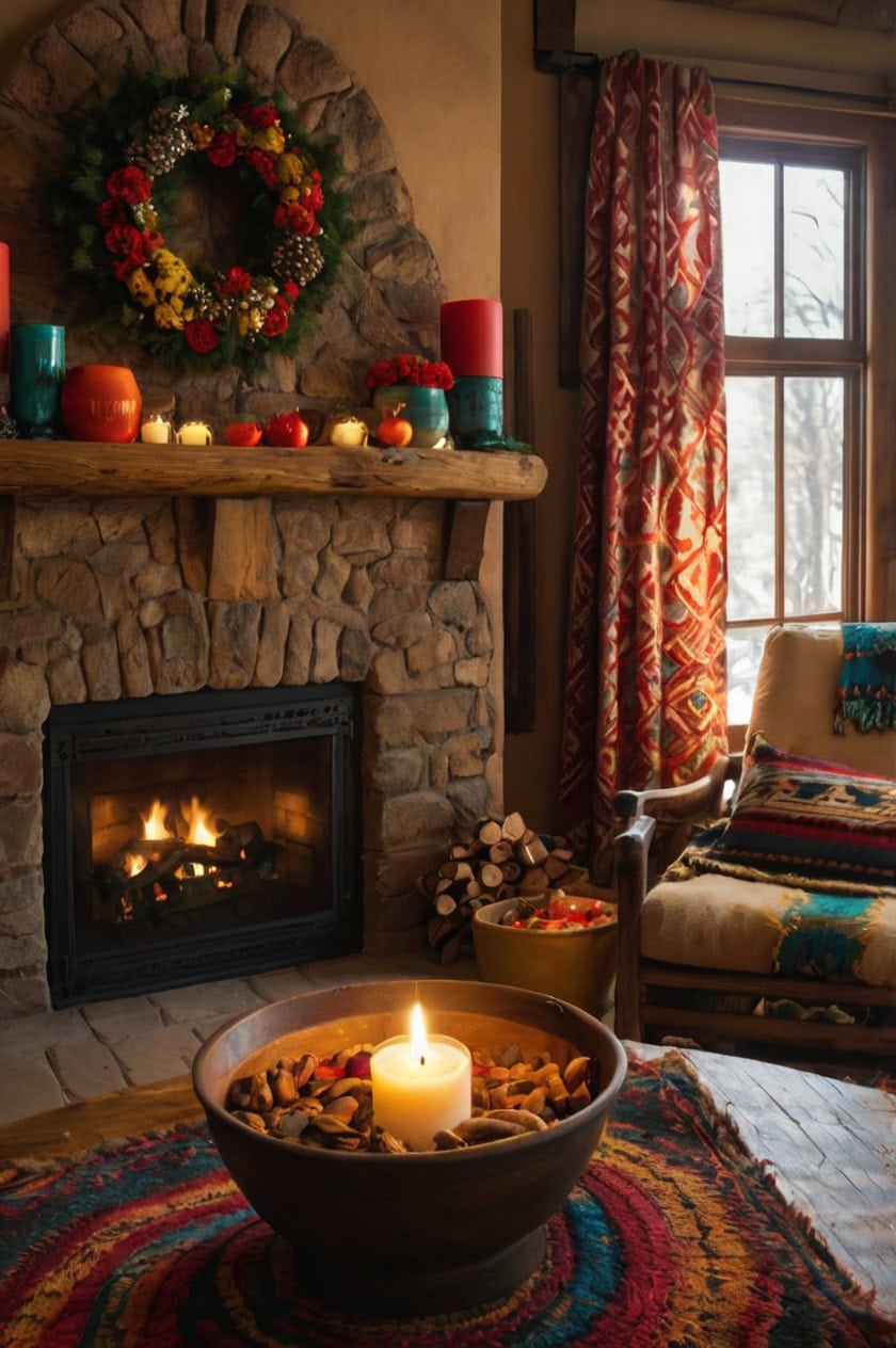 Southwestern Santa Fe Style Christmas Decorating Ideas for Living Room