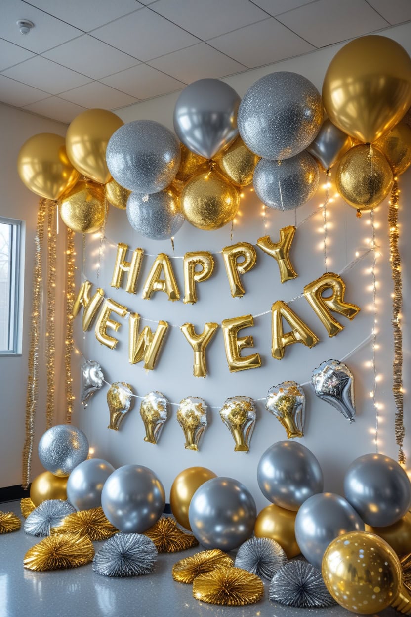 Sparkling Gold And Silver Celebration New Year Decoration Ideas for Classroom