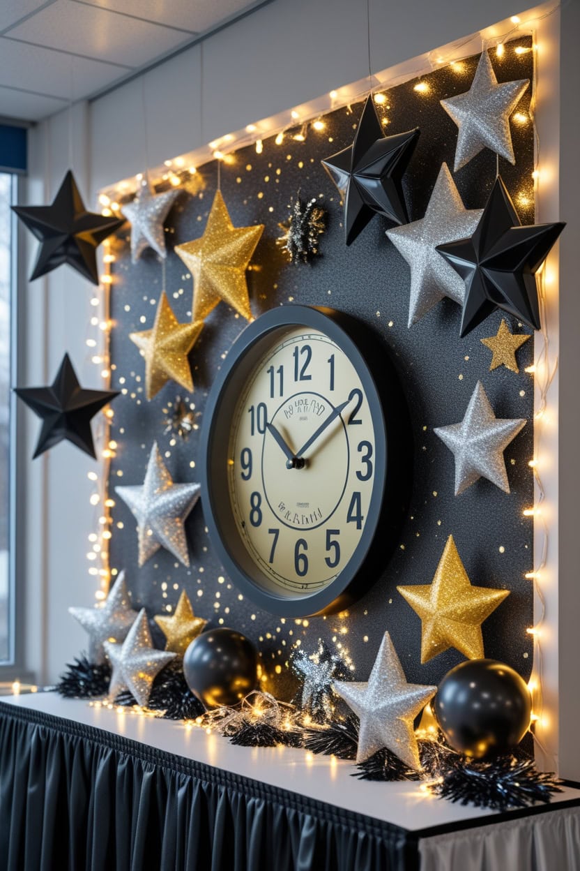 Sparkling Midnight Countdown New Year Decoration Ideas for School Board