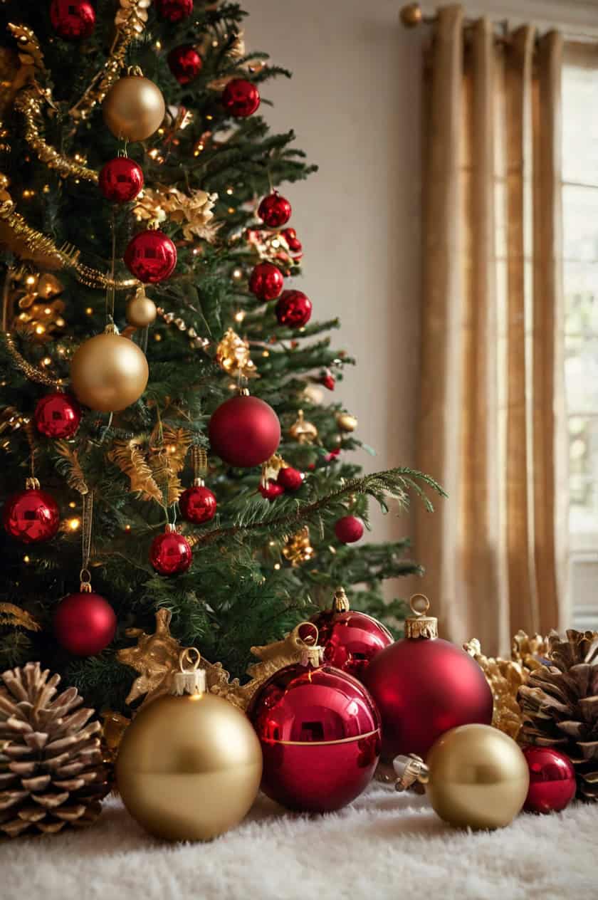 Sparkling Red And Gold Accents Christmas Decoration Ideas for Living Room