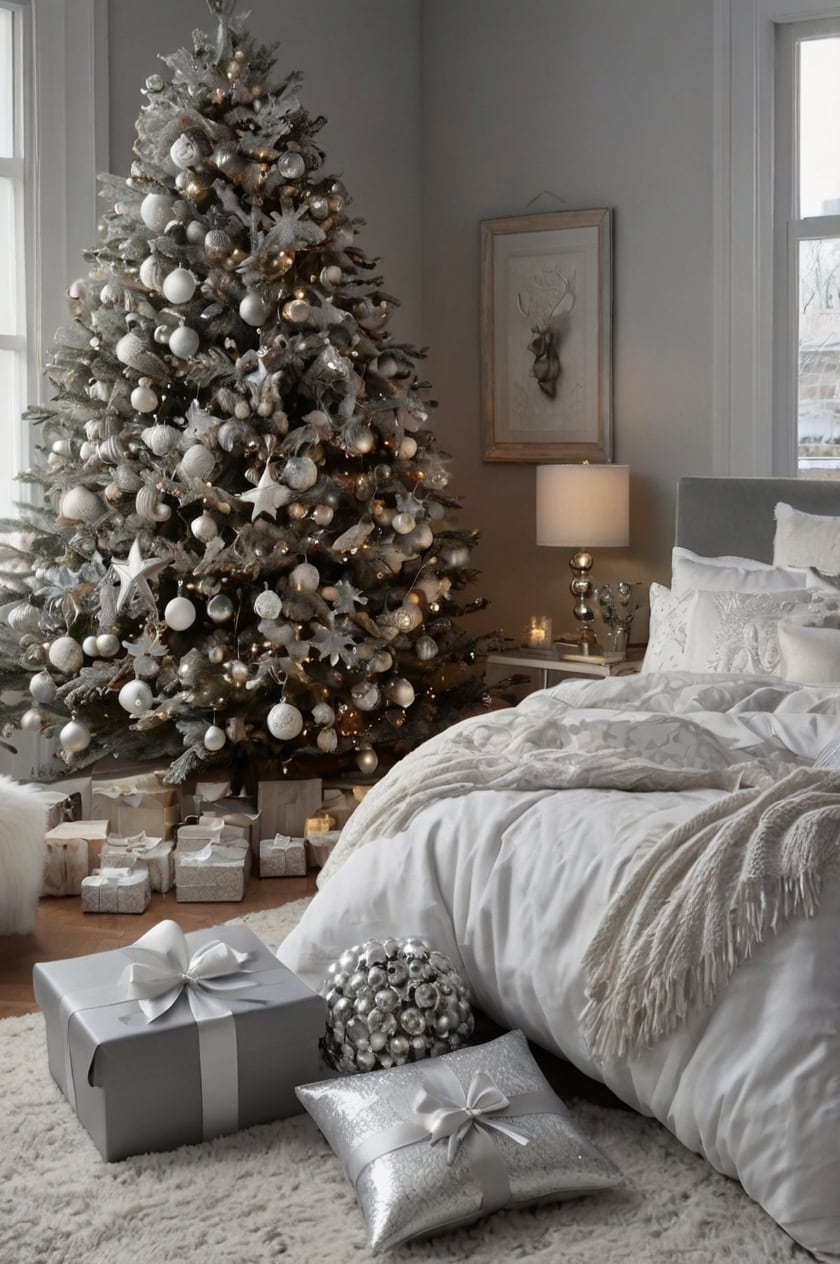 Sparkling Silver And White Elegance Christmas Decorating Ideas For a Room Preteen