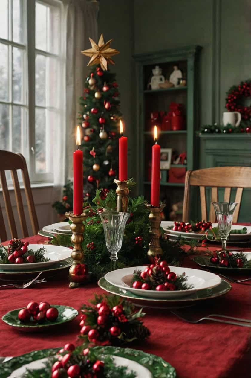 Traditional Green And Red Christmas Spirit Oval Living Room Table Decoration Ideas