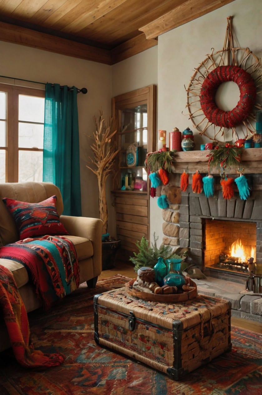 Traditional Native American Influence Christmas Decorating Ideas for Living Room