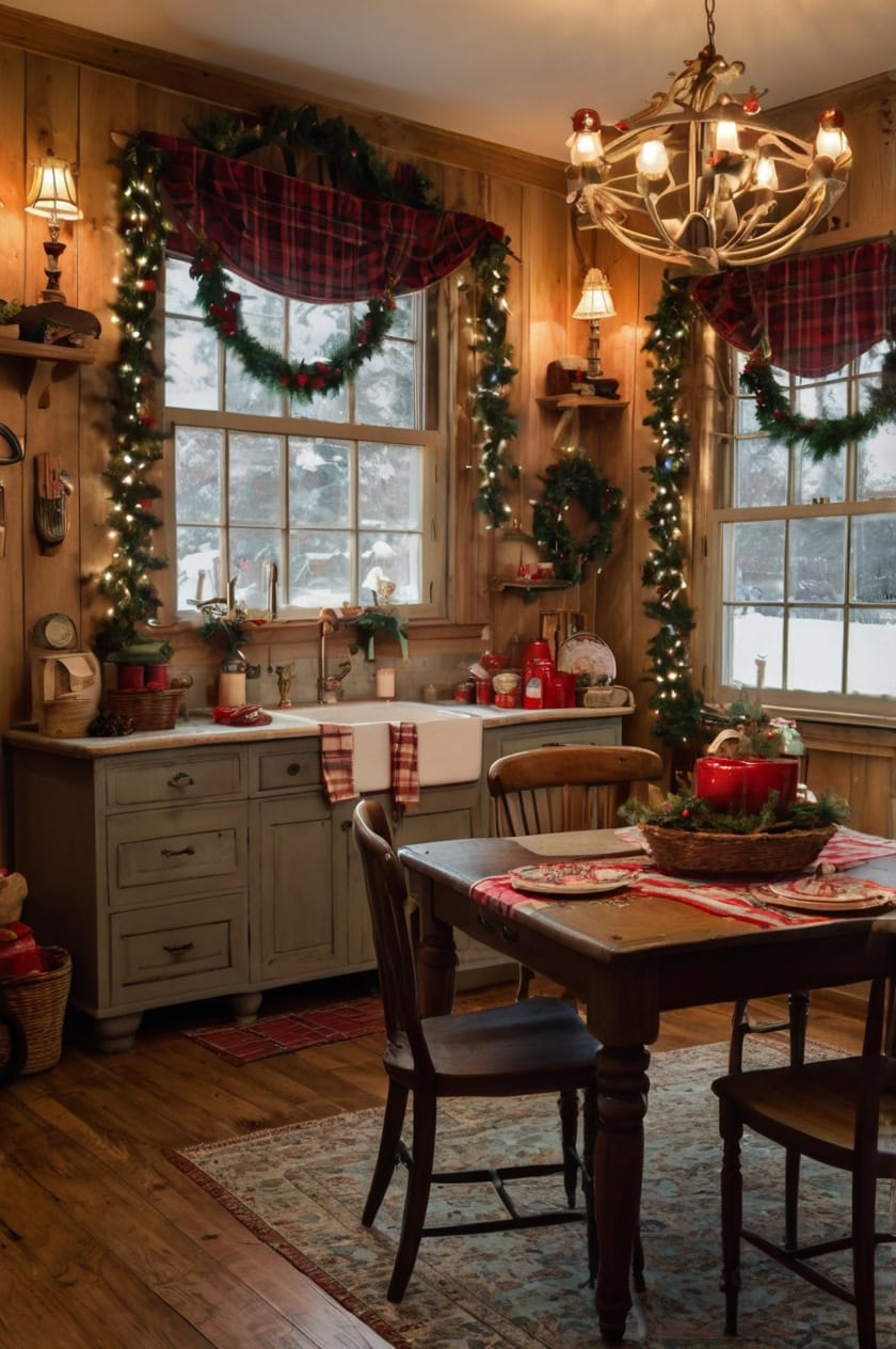 Traditional Plaid Cozy Christmas Kitchen