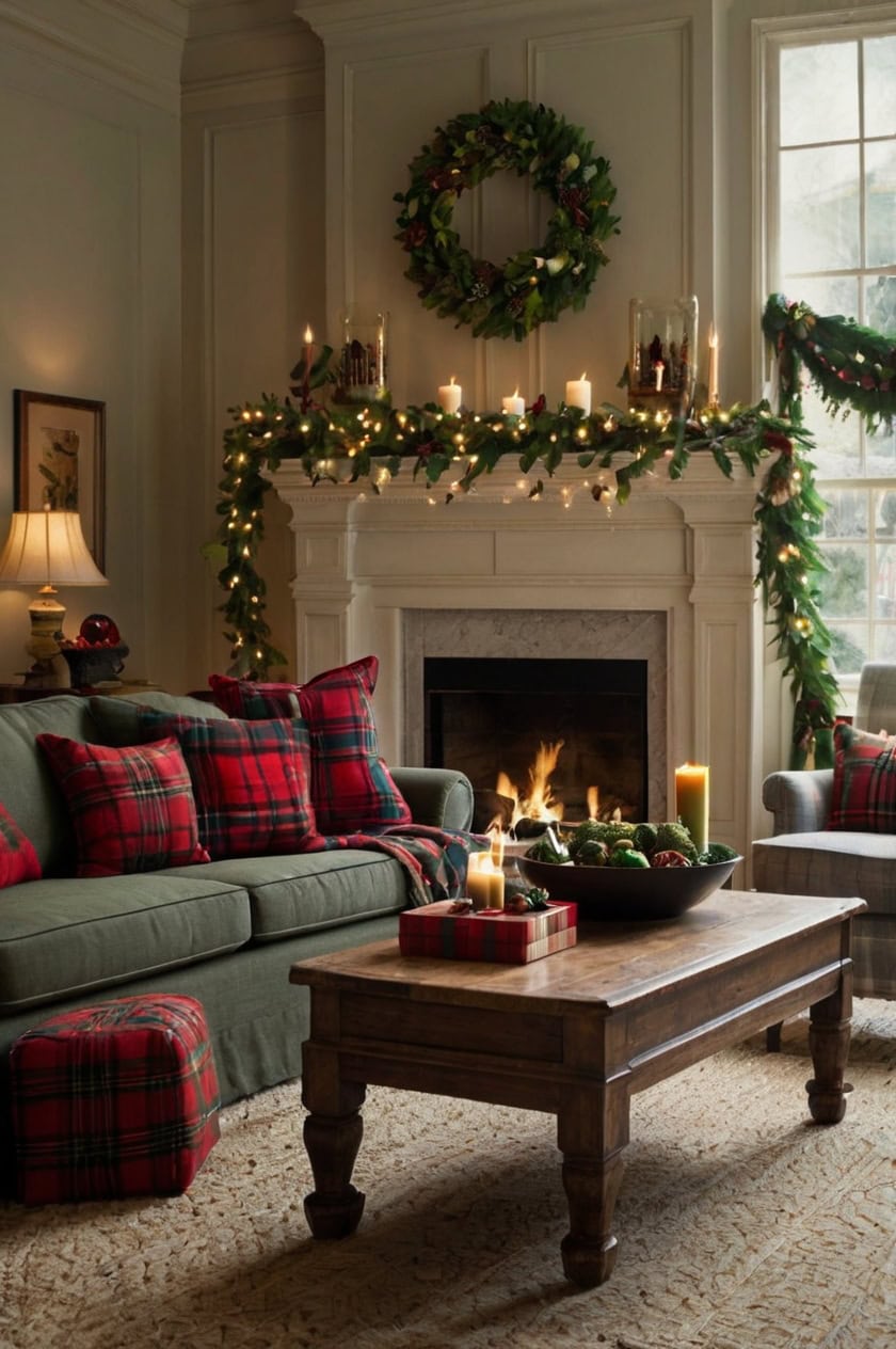 Traditional Plaid And Tartan Elegant Christmas Decorating Ideas for Living Rooms