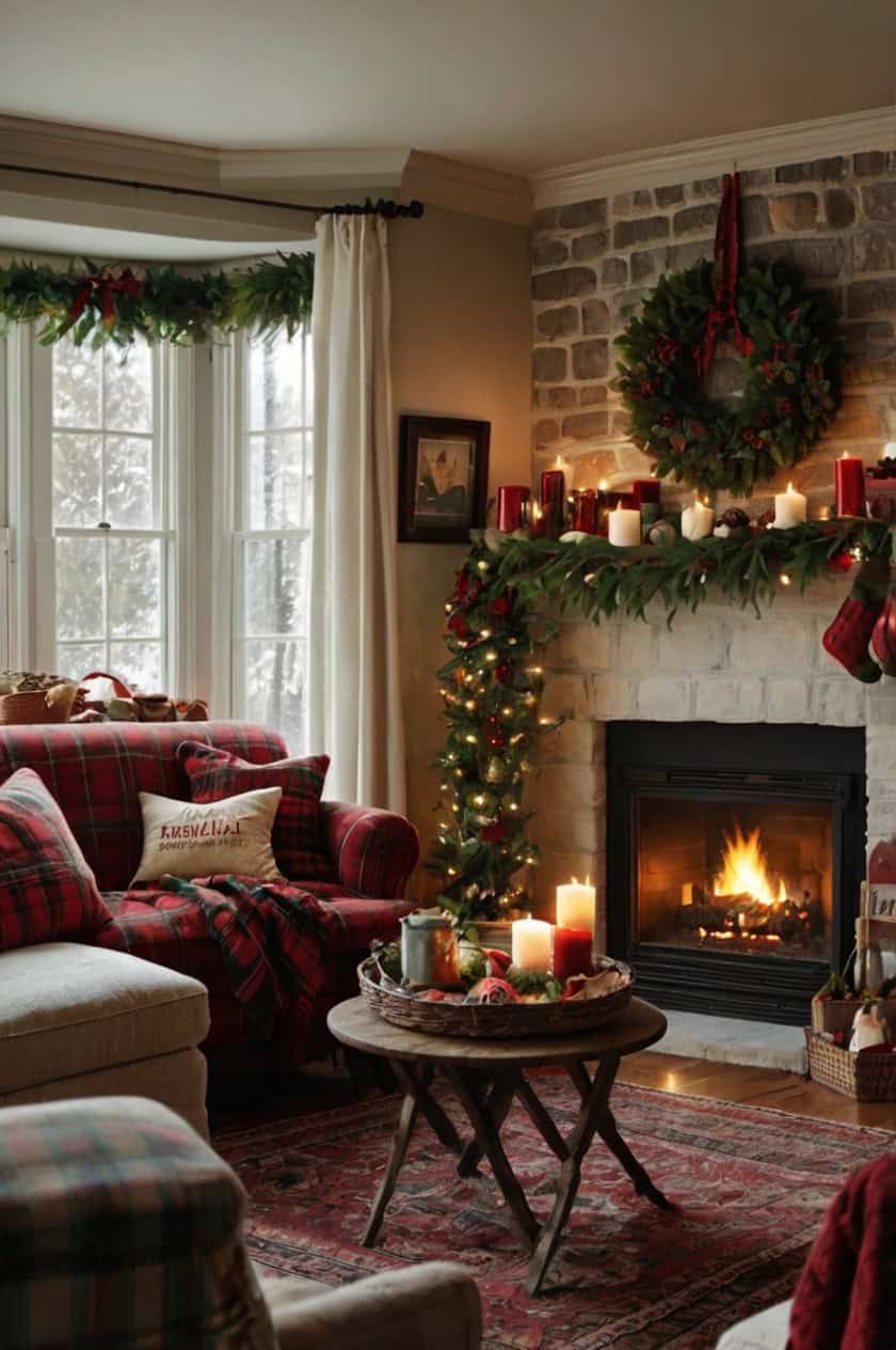 Traditional Red and Green Bliss Country Christmas Decor Living Room Ideas