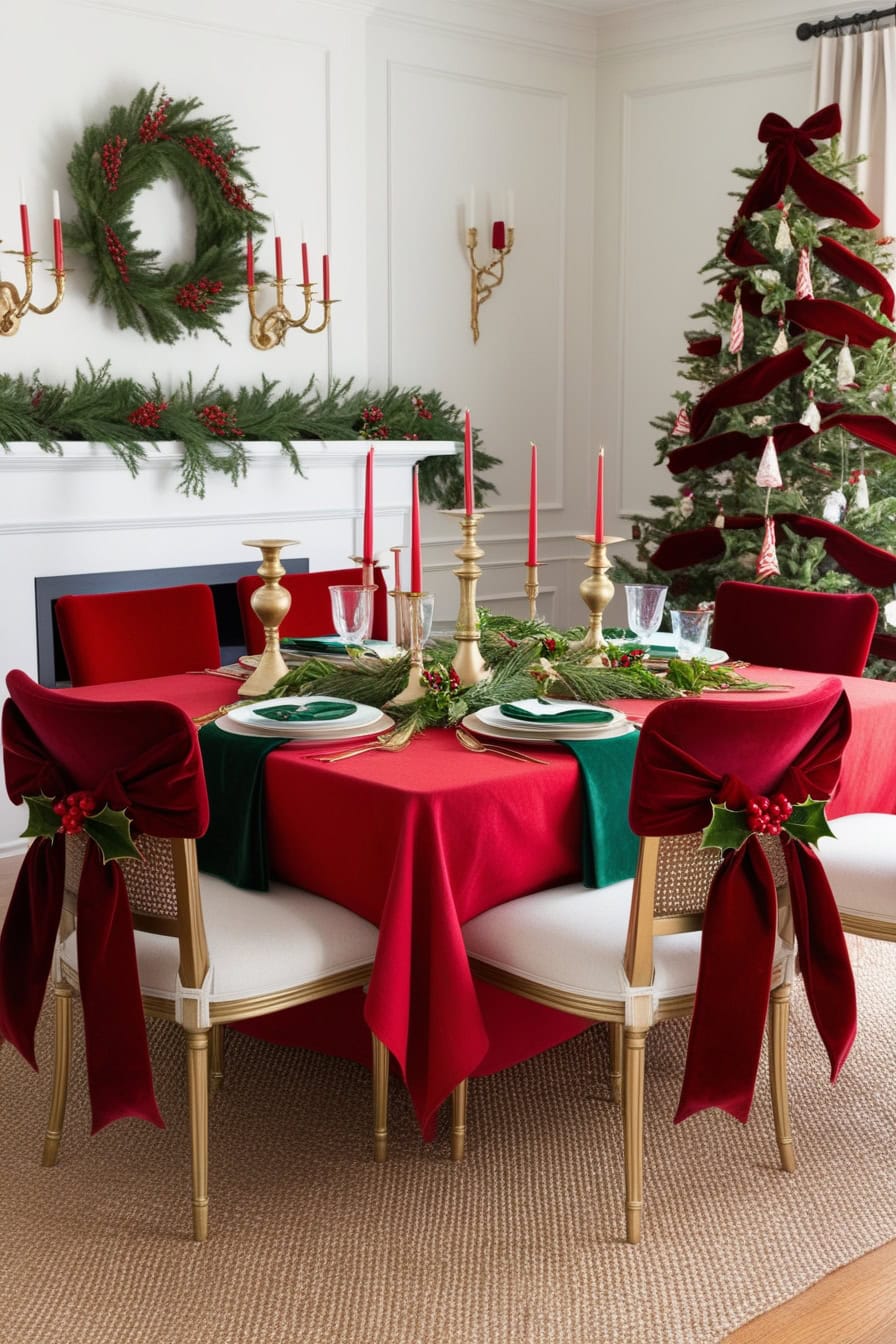 Traditional Red And Green Dining Room Christmas Decorating Ideas