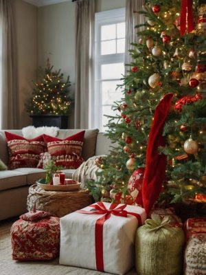 Traditional Red And Green Cheer Small Living Room Christmas Decorating Ideas