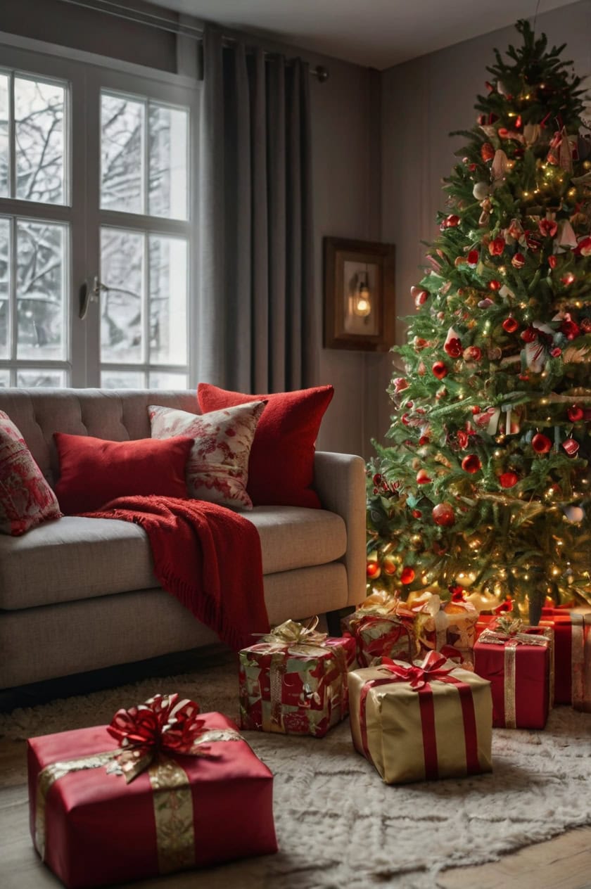 Traditional Red And Green Christmas Decorating Ideas for Small Rooms