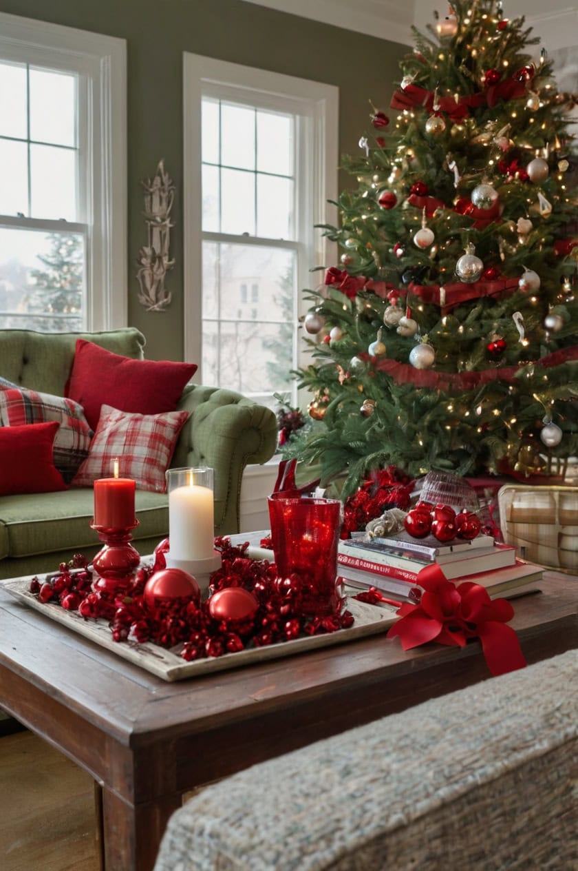 Traditional Red And Green Delight Simple Christmas Decorating Ideas for Living Room