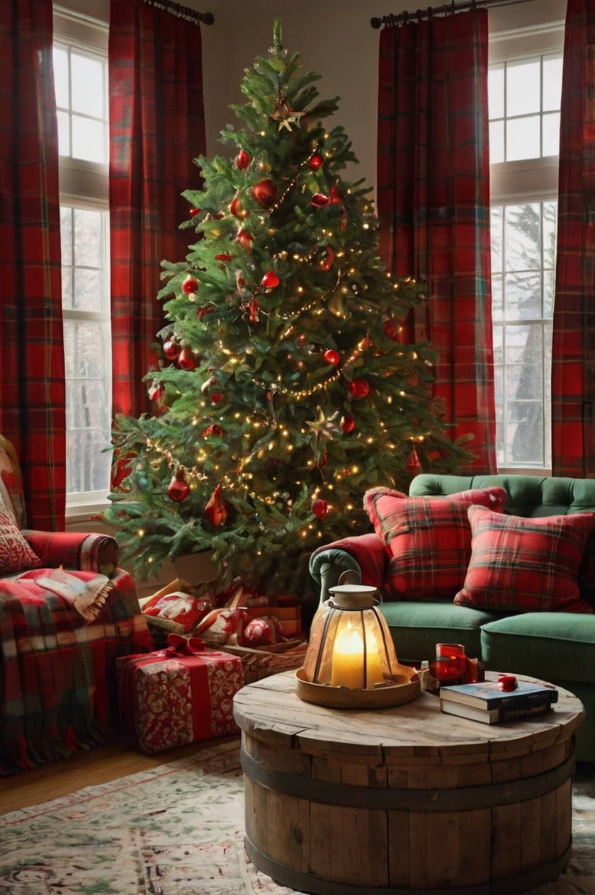 Traditional Red And Green Vibes Christmas Decor Ideas for Apartment Living Room