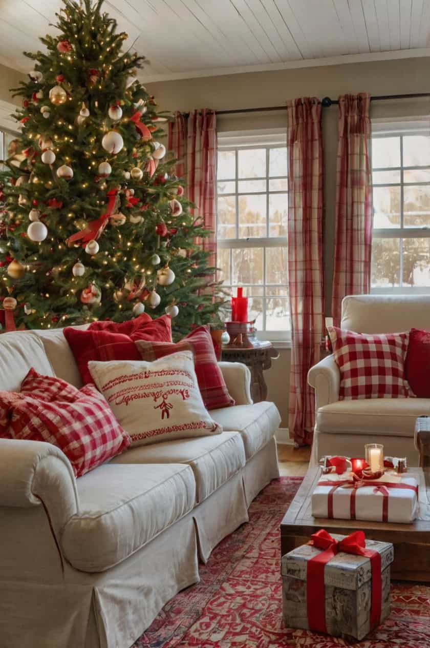 Traditional Red And White Cozy Farmhouse Christmas Decor