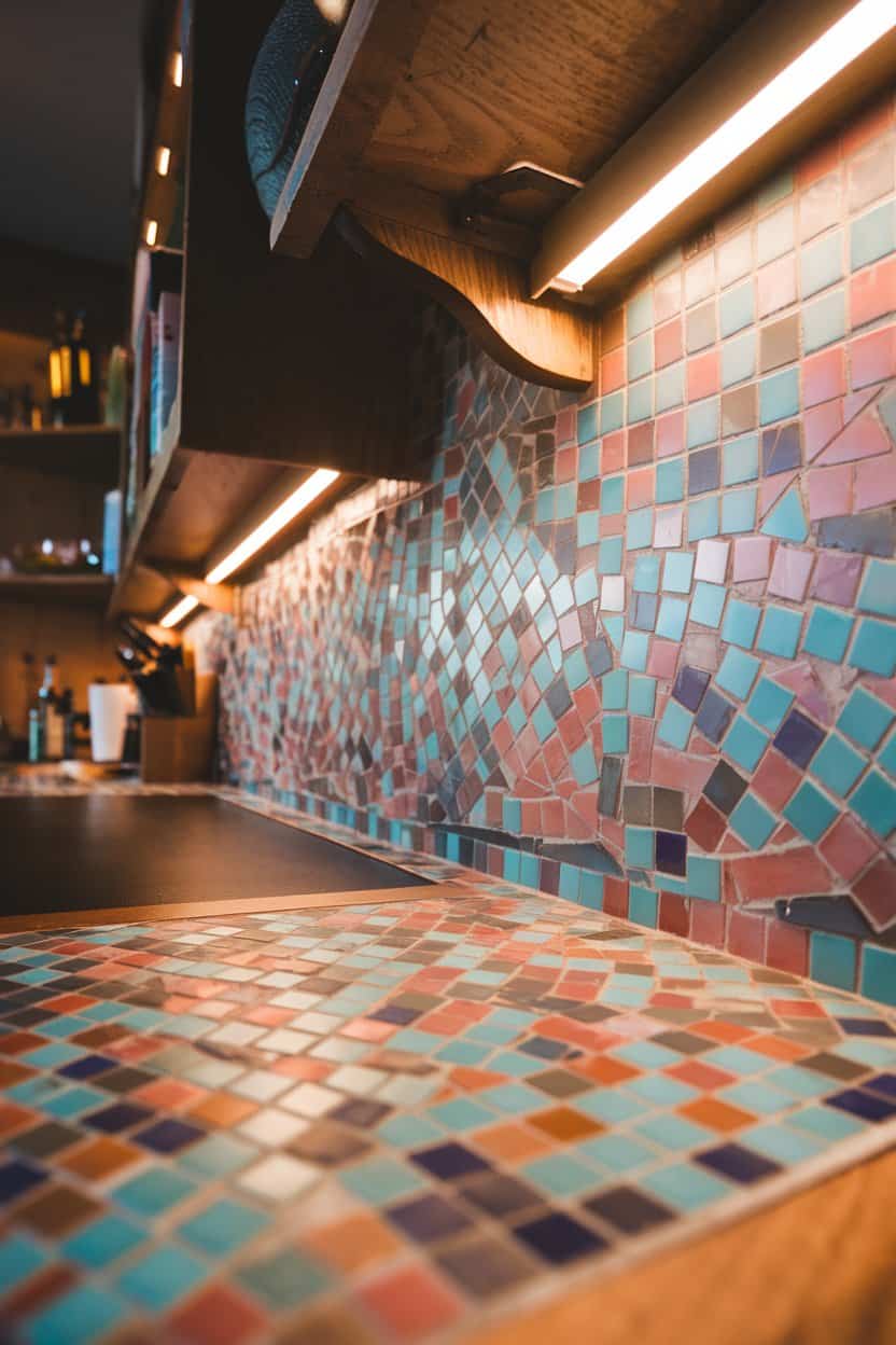 Vibrant Mosaic Boho Kitchen Backsplash 4