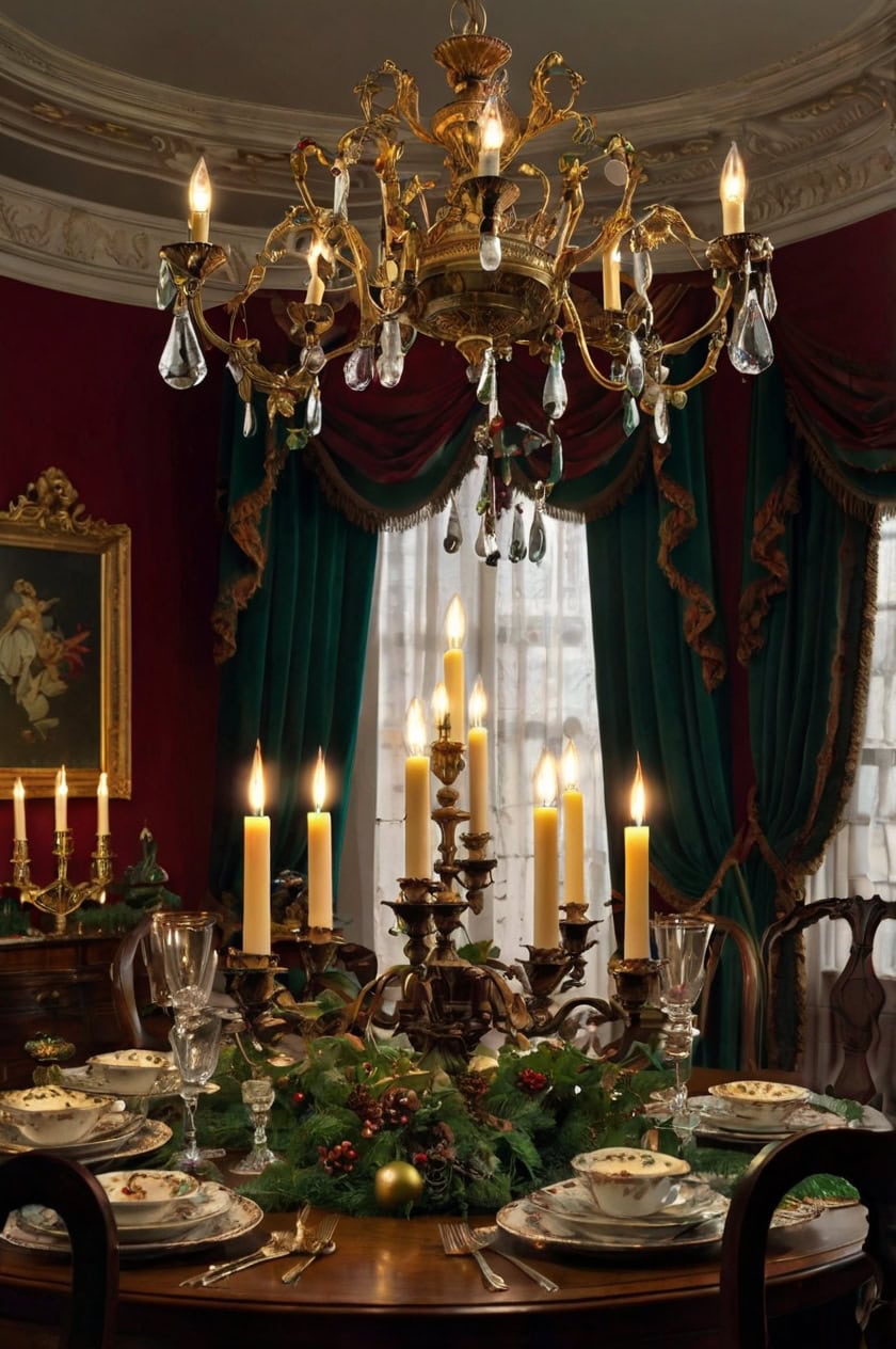 Victorian Vintage Elegance Christmas Decorating Ideas For Dining Room Chandelier