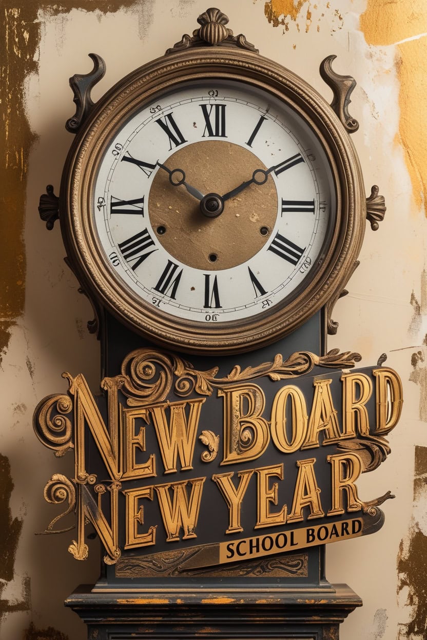 Vintage Clock Charm New Year Decoration Ideas for School Board