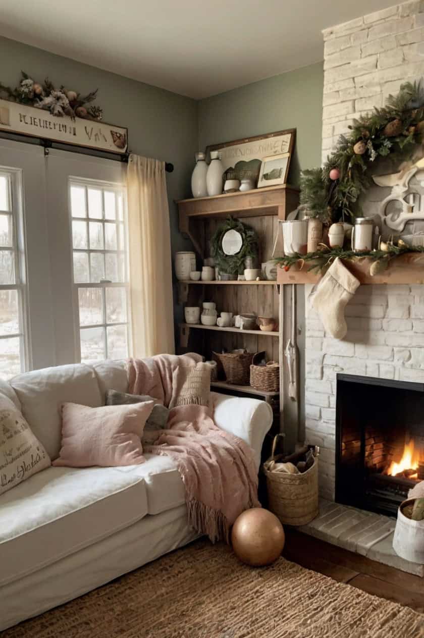 Vintage Farmhouse Charm Country Christmas Decor Living Room Ideas