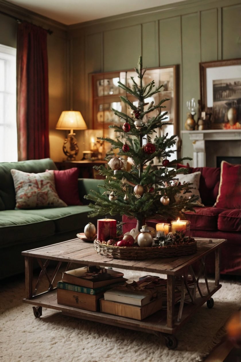 Vintage Holiday Living Room Coffee Table Christmas Decor Ideas