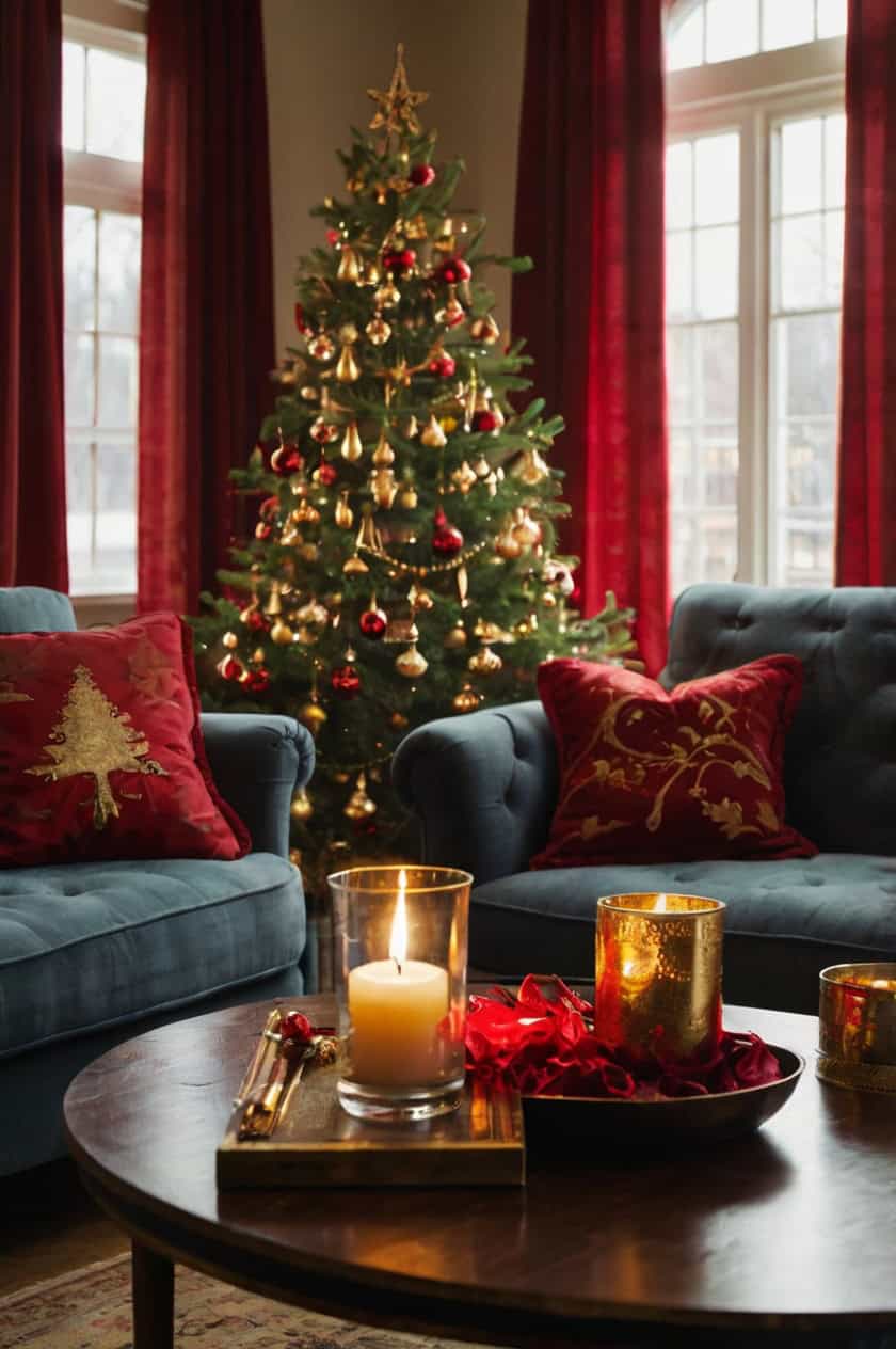 Vintage Red And Gold Christmas Decor Ideas for Living Room