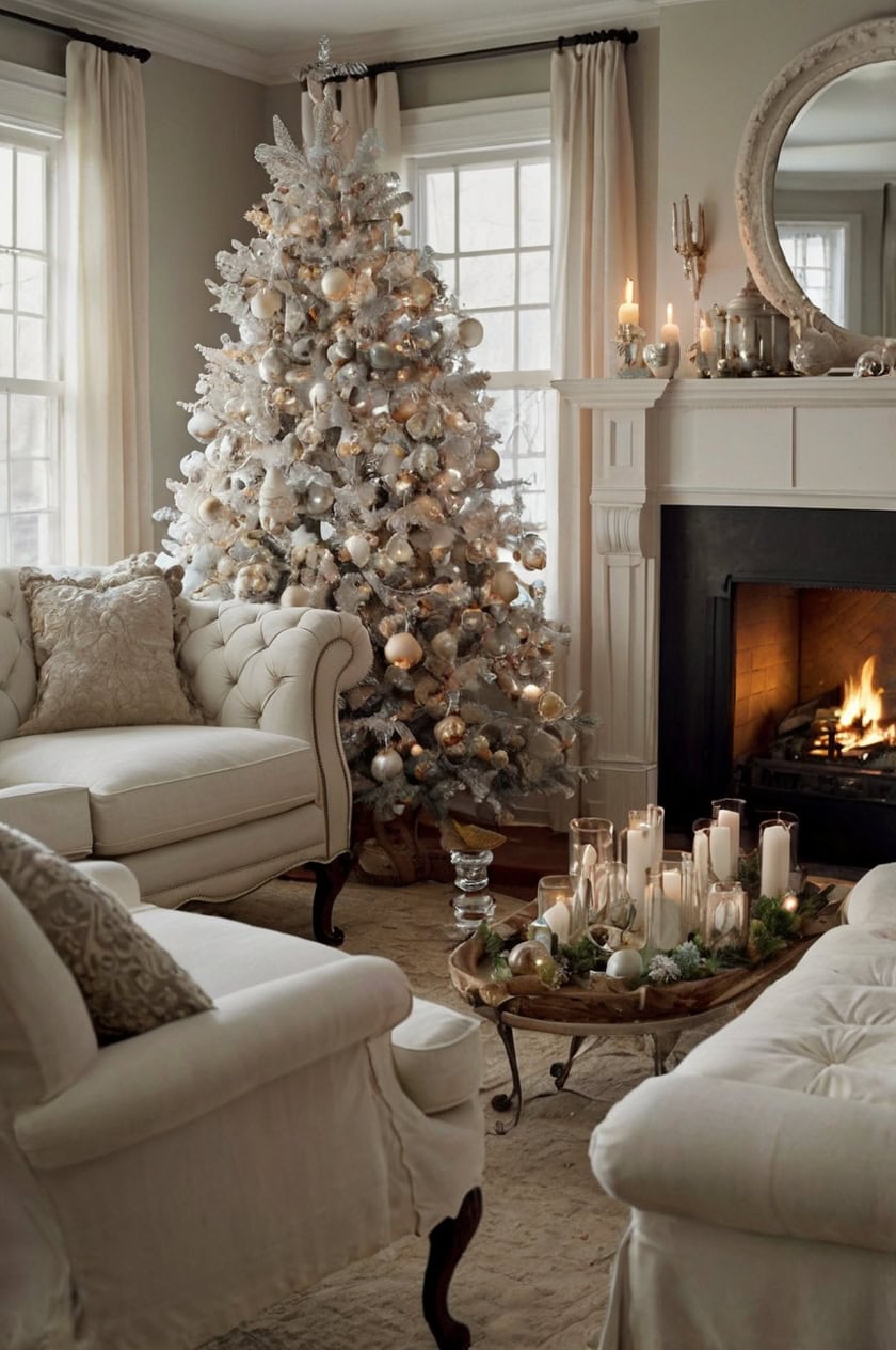 Vintage White Christmas Charm Christmas Living Room Decor Ideas