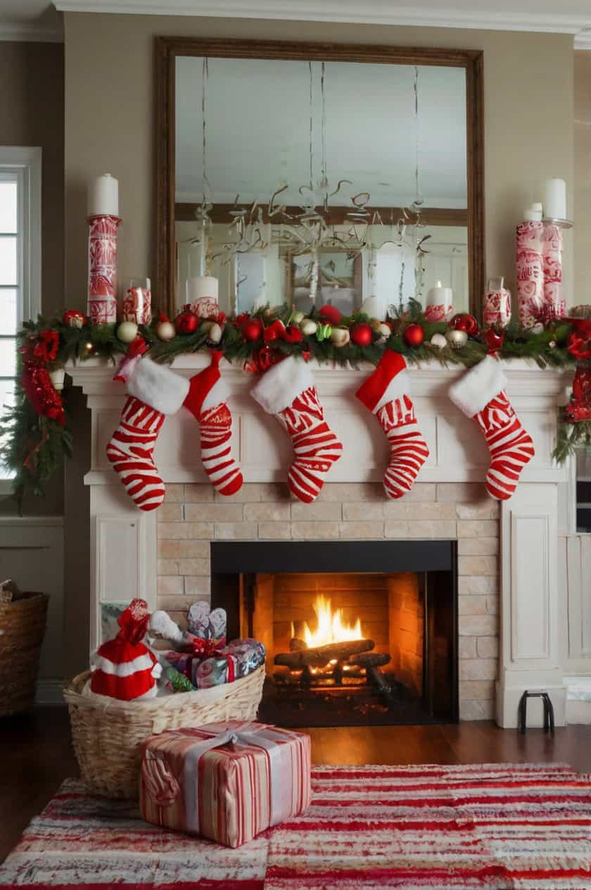 Whimsical Candy Cane Cozy Christmas Fireplace Decoration